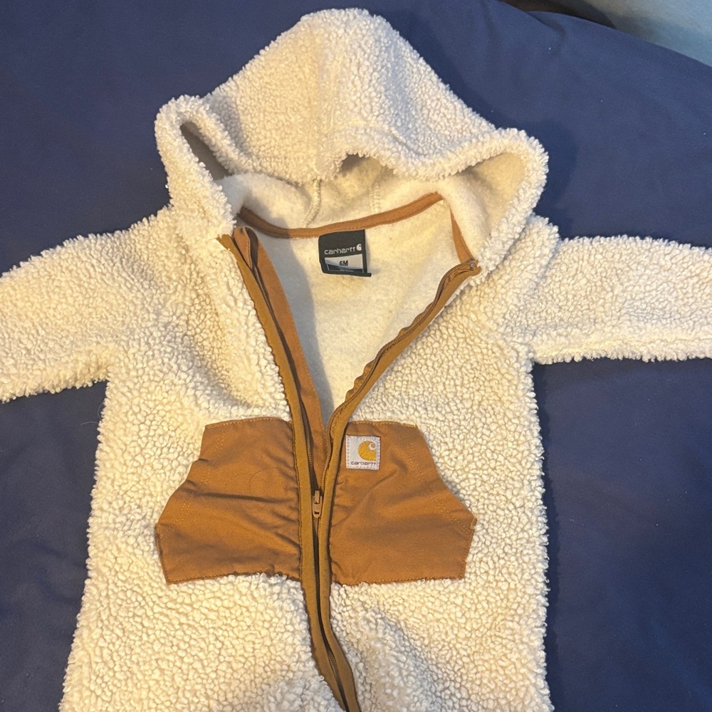 Carhartt Cream Sherpa Fleece Onesie with Brown Trim
